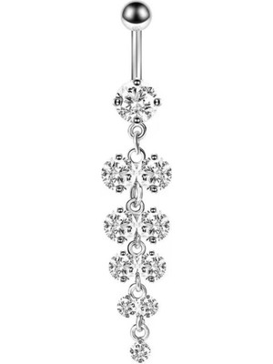 Blisse Piercing Kadın Sallantılı Zirkon Taşlı Su Yolu Model Cerrahi Çelik Göbek Piercing