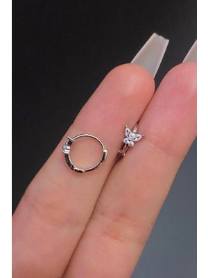 Blisse Piercing Kadın Kelebek Figürlü Zirkon Taşlı Tragus Helix Daith Kıkırdak Halka Çelik Piercing