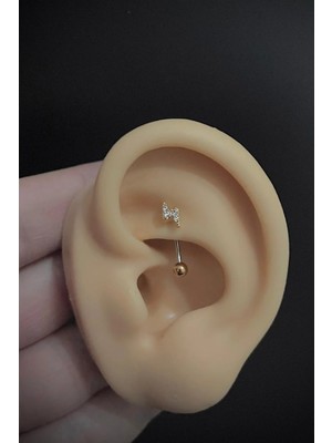 Blisse Piercing Kadın Şimşek Figürlü Zirkon Taşlı Rook ve Kaş Çelik Piercing