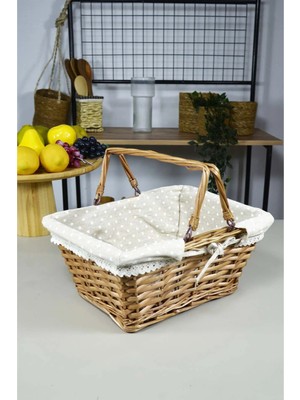 Feyza Design Çift Kulplu Hasır Piknik Sepeti, Dikdörtgen, Çok Amaçlı, Dayanıklı, Hafif