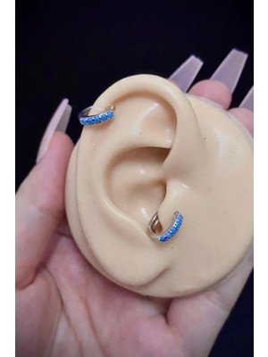 Blisse Piercing Kadın Turkuaz ve Zirkon Taşlı Tragus Helix Kıkırdak Daith Çelik Piercing