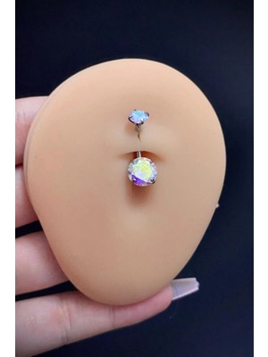 Blisse Piercing Kadın Gümüş Hologram Yuvarlak Taşlı Belly Cerrahi Çelik Göbek Piercing
