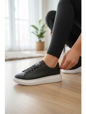 Enoch Kadın Siyah Platform Tabanlı Sneaker Ortopedik Günlük Rahat Spor Ayakkabı