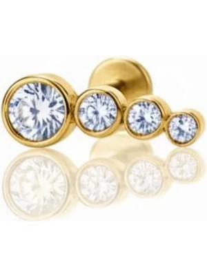 Blisse Piercing Kadın Gold Tragus Helix Kıkırdak Çelik 4 Taşlı Zirkon Piercing