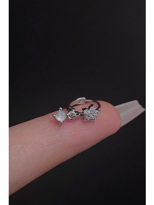 Blisse Piercing Kadın Çiçek Figürlü Sallantılı Zirkon Taşlı Tragus Helix Kıkırdak Halka Çelik Piercing