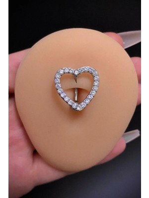 Blisse Piercing Kadın Gümüş Renk Üstten Kalp Figürlü Cerrahi Çelik Göbek Piercing