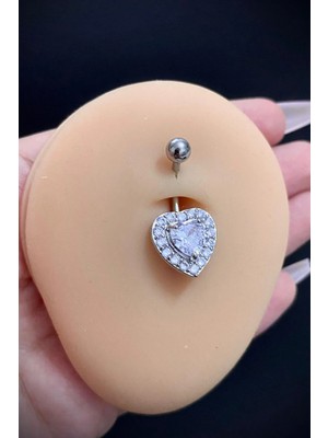Blisse Piercing Kadın Cerrahi Çelik Kalp Figürlü Taşlı Belly Göbek Piercing