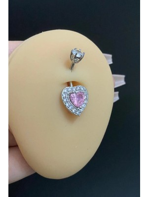 Blisse Piercing Kadın Cerrahi Çelik Pembe Kalp Figürlü Zirkon Taşlı Belly Göbek Piercing