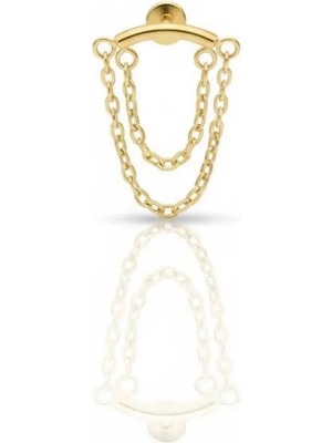 Blisse Piercing Unisex Sallantılı Çift Zincir Detaylı Tragus – Helix – Kıkırdak Piercing (Cerrahi Çelik)