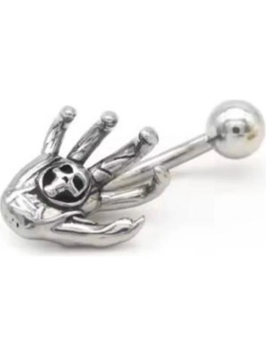 Blisse Piercing Kadın Gümüş Renk El Içerisinde Kuru Kafa Figürlü Cerrahi Çelik Göbek Piercing