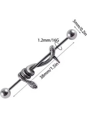 Blisse Piercing Unisex Gümüş Renk Yılan Figürlü Cerrahi Çelik Industrial Köprü Piercing