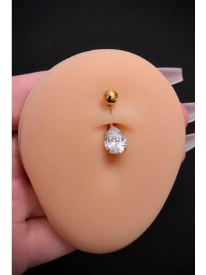 Blisse Piercing Kadın Gold Damla Zirkon Taşlı Belly Çelik Göbek Piercing
