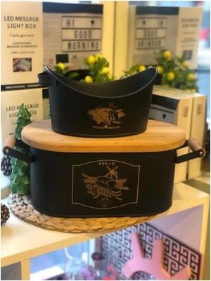 Feyza Design Şık Metal Ferforje ve Ahşap Kapaklı Ekmek Kesme Tahtası ve Sofra Seti