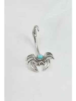 Blisse Piercing Kadın Gümüş Renk Turkuaz Taşlı Akrep Figürlü Cerrahi Çelik Göbek Piercing