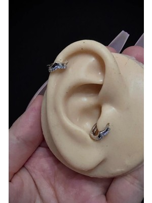 Blisse Piercing Kadın Zikzaklı Model Zirkon Taşlı Tragus Helix Kıkırdak Halka Çelik Piercing