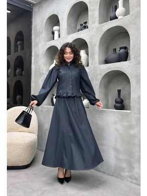 Cardella Mirella Yazlık Ince Likralı Denim Ceket Etek Takım – Tesettür Uyumlu Zarif Kadın Ikili Takım