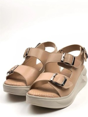 Difolia Kadın Nut Konfor Ortopedik Taban Tokalı Sandalet