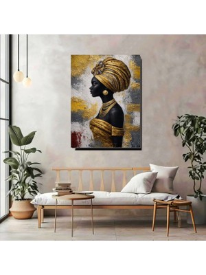 Artprinta Gold Afro Kadın Portre Kanvas Tablo – Modern Etnik Duvar Dekoru