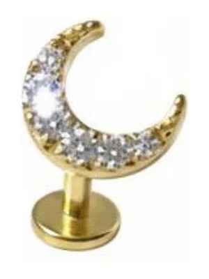 Blisse Piercing Kadın Gold Renk Ay Figürlü Tragus – Helix – Kıkırdak – Labret Piercing (6 mm Cerrahi Çelik)