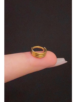 Blisse Piercing Kadın Kilitli 3 Sıra Görünümlü Tragus Helix Daith Rook Septum Halka Çelik Piercing
