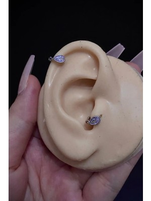 Blisse Piercing Kadın Mini Damla Zirkon Taşlı Tragus Helix Kıkırdak Halka Çelik Piercing