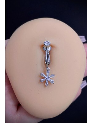 Blisse Piercing Kadın Gümüş Zirkon Taşlı Fake Sıkıştırma Deliksiz Belly Göbek Piercing
