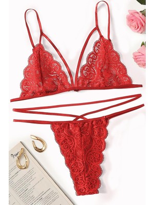 İmoda Kadın Kırmızı Dantel Sütyen Külot Takımı Esnek Yapı ve Konforlu Tasarım ile Şık Set