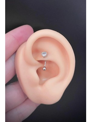 Blisse Piercing Kadın Kalp Figürlü Zirkon Taşlı Rook ve Kaş Çelik Piercing