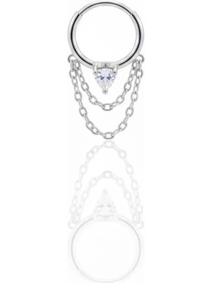 Blisse Piercing Unisex Çift Zincir Sallantılı Zirkon Taşlı Tragus – Helix – Kıkırdak Kilitli Cerrahi Çelik Piercing