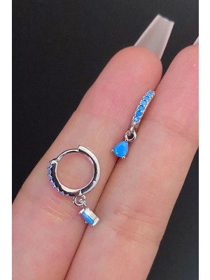 Blisse Piercing Kadın Turkuaz Zirkon Taşlı Tragus Helix Kıkırdak Sallantılı Çelik Halka Piercing