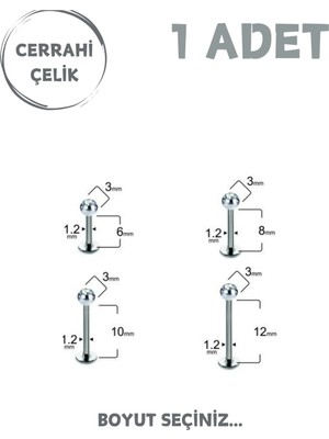 Blisse Piercing Unisex Zirkon Oval Taşlı Cerrahi Çelik Tragus Helix Labret Piercing