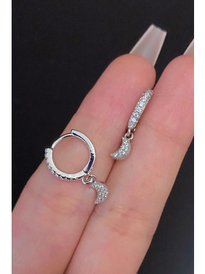 Blisse Piercing Kadın Ay Figürlü Zirkon Taşlı Tragus Helix Kıkırdak Sallantılı Çelik Halka Piercing