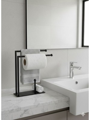 Modern Mat Siyah Metal Kağıt Havluluk ve Havlu Askılığı – Tezgah Üstü Standlı Organizer