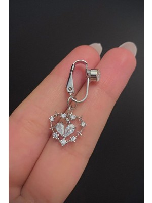 Blisse Piercing Kadın Çelik Zirkon Taşlı Kalp Figürlü Sıkıştırma Deliksiz Göbek Piercing