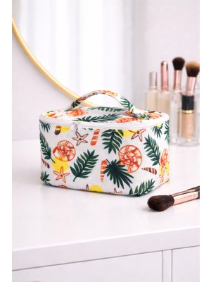 Özgürce Tropikal Desenli Çok Fonksiyonlu Seyahat Makyaj ve Kozmetik Çantası