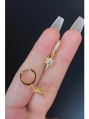 Blisse Piercing Kadın Kuzey Yıldız Figür Zirkon Taşlı Tragus Helix Kıkırdak Sallantılı Çelik Halka Piercing