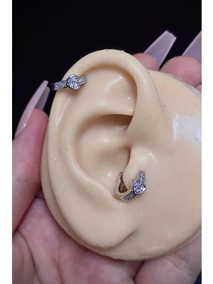 Blisse Piercing Kadın Çift Tarafı Kalp Figürlü Zirkon Taşlı Tragus Helix Halka Çelik Piercing