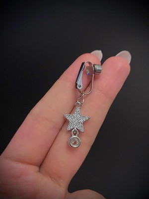 Blisse Piercing Kadın Çelik Zirkon Taşlı Yıldız Figürlü Sıkıştırma Deliksiz Göbek Piercing