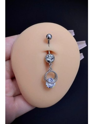 Blisse Piercing Kadın Gümüş Renk Sallantılı Zirkon Taşlı Belly Cerrahi Çelik Göbek Piercing