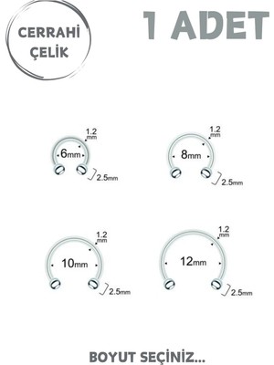Blisse Piercing Cerrahi Çelik 2.5mm Top Uçlu Septum Dudak Tragus Helix Kıkırdak Piercing