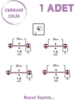 Blisse Piercing Unisex Cerrahi Çelik 1.6mm Kalınlık Dil Piercing