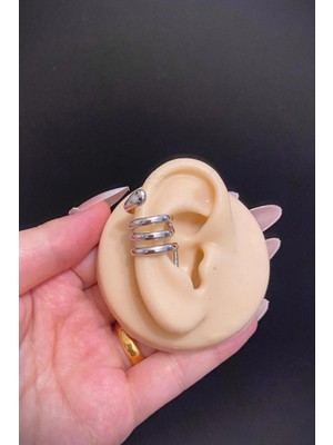 Blisse Piercing Gümüş Renk Yılan Figürlü Çelik Ear Cuff Kıkırdak Küpe – Sıkıştırmalı, Deliksiz Kullanım