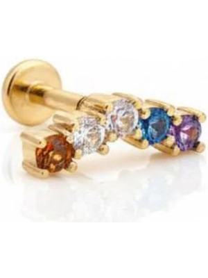 Blisse Piercing Kadın Renkli Zirkon Taşlı Tragus Helix Daith Çelik Piercing