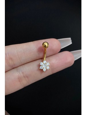 Blisse Piercing Kadın Gold Çiçek Figürlü Taşlı Belly Cerrahi Çelik Göbek Piercing