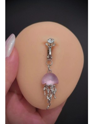 Blisse Piercing Kadın Çelik Zirkon Taşlı Pembe Deniz Anası Figürlü Sıkıştırma Deliksiz Göbek Piercing