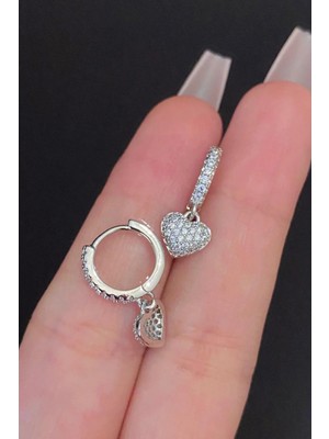 Blisse Piercing Kadın Kalp Figürlü Zirkon Taşlı Tragus Helix Kıkırdak Çelik Halka Piercing