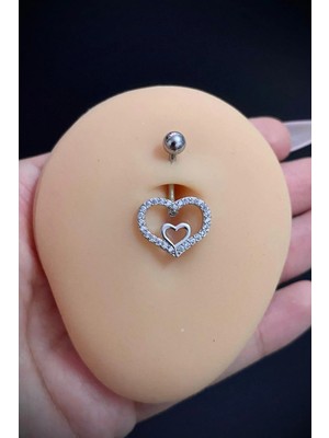 Blisse Piercing Kadın Cerrahi Çelik Kalp Figürlü Zirkon Taşlı Belly Göbek Piercing