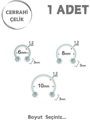 Blisse Piercing Unisex Şambala Taşlı 3mm Septum Dudak Tragus Helix Kıkırdak Piercing