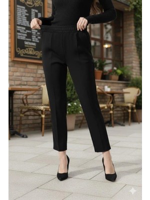 Modatıkla Kadın Uzun Kollu Dalıç Kumaş Cep Detay Beli Lastikli Ütüsüz Pantolon