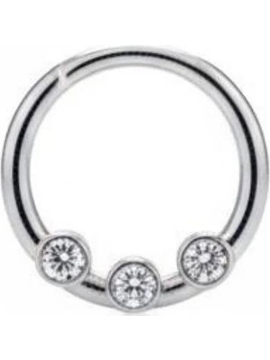 Blisse Piercing Kadın 3 Taşlı Gümüş Renk Kilitli Tragus Helix Piercing